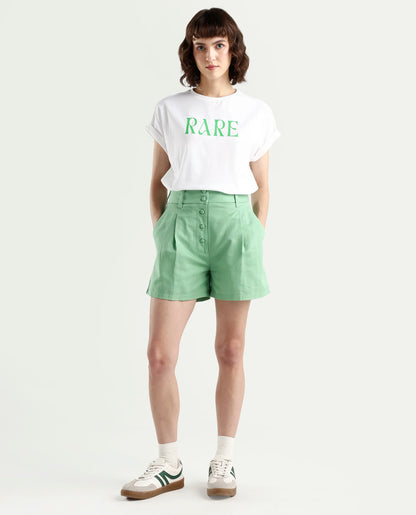 Rareism Women's Bhars White Cotton Half Sleeve Regular Fit Printed T-Shirt