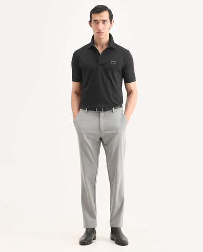Rare Rabbit Men's Badger-S26 Black Cotton Blend Fabric Half Sleeve Spread Collar Regular Fit Plain Polo | Rare Rabbit at Broadway