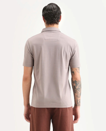 Rare Rabbit Men's Badger-S26 Dusky Purple Cotton Blend Fabric Half Sleeve Spread Collar Regular Fit Plain Polo | Rare Rabbit at Broadway
