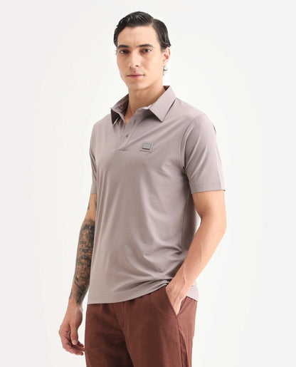Rare Rabbit Men's Badger-S26 Dusky Purple Cotton Blend Fabric Half Sleeve Spread Collar Regular Fit Plain Polo | Rare Rabbit at Broadway