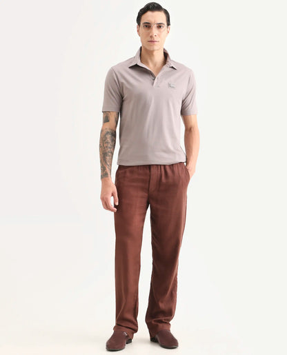 Rare Rabbit Men's Badger-S26 Dusky Purple Cotton Blend Fabric Half Sleeve Spread Collar Regular Fit Plain Polo | Rare Rabbit at Broadway