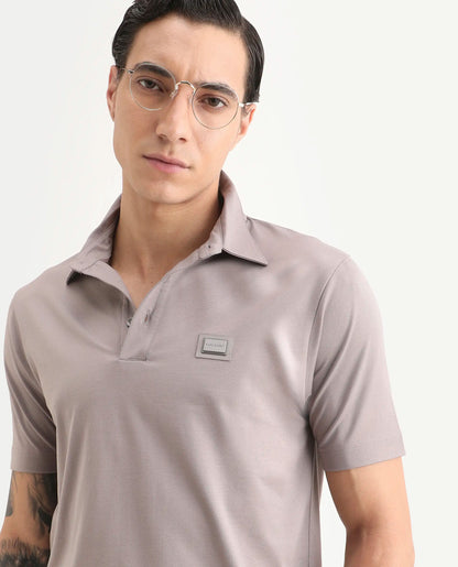 Rare Rabbit Men's Badger-S26 Dusky Purple Cotton Blend Fabric Half Sleeve Spread Collar Regular Fit Plain Polo | Rare Rabbit at Broadway