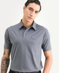 Rare Rabbit Men's Badger-S26 Dusky Blue Cotton Blend Fabric Half Sleeve Spread Collar Regular Fit Plain Polo | Rare Rabbit at Broadway