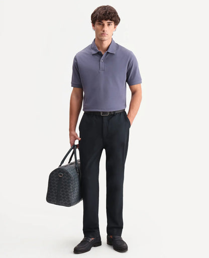 Rare Rabbit Men's Clak Dark Purple Cotton Blend Fabric Half Sleeve Spread Collar Regular Fit Plain Polo | Rare Rabbit at Broadway