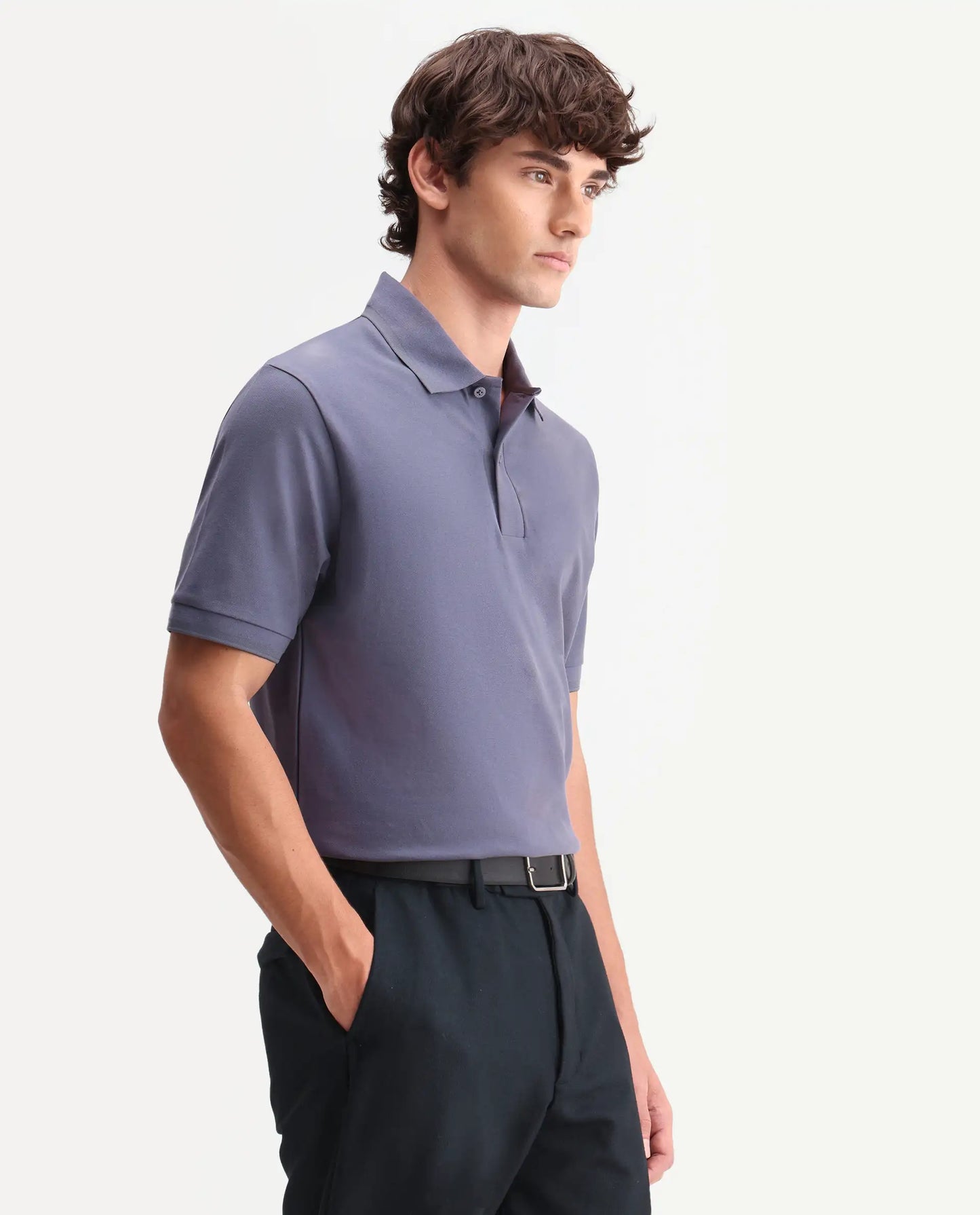 Rare Rabbit Men's Clak Dark Purple Cotton Blend Fabric Half Sleeve Spread Collar Regular Fit Plain Polo | Rare Rabbit at Broadway
