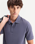 Rare Rabbit Men's Clak Dark Purple Cotton Blend Fabric Half Sleeve Spread Collar Regular Fit Plain Polo | Rare Rabbit at Broadway