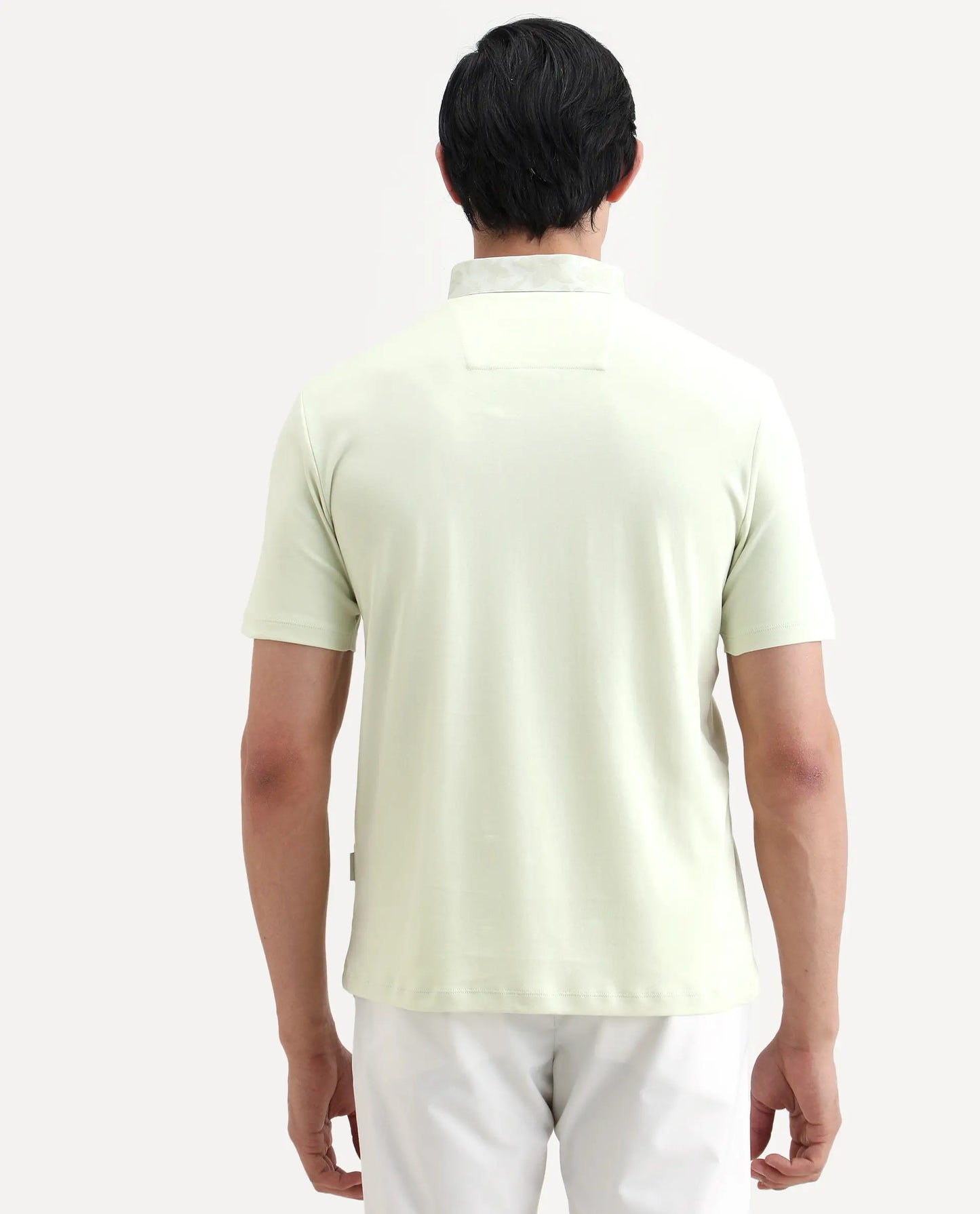 Rare Rabbit Men's Ringer-S26 Pastel Green Cotton Fabric Half Sleeve Spread Collar Regular Fit Plain Polo | Rare Rabbit at Broadway