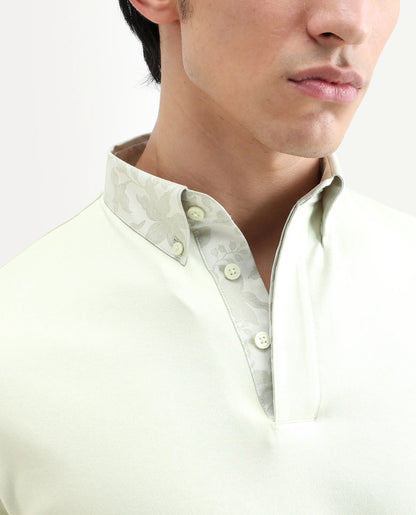 Rare Rabbit Men's Ringer-S26 Pastel Green Cotton Fabric Half Sleeve Spread Collar Regular Fit Plain Polo | Rare Rabbit at Broadway