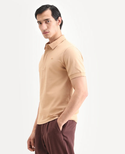Rare Rabbit Men's Salis-S26 Light Yellow Cotton Blend Fabric Half Sleeve Spread Collar Regular Fit Plain Polo | Rare Rabbit at Broadway