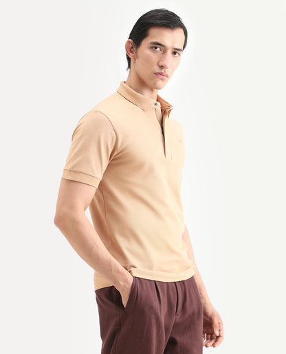 Rare Rabbit Men's Salis-S26 Light Yellow Cotton Blend Fabric Half Sleeve Spread Collar Regular Fit Plain Polo | Rare Rabbit at Broadway