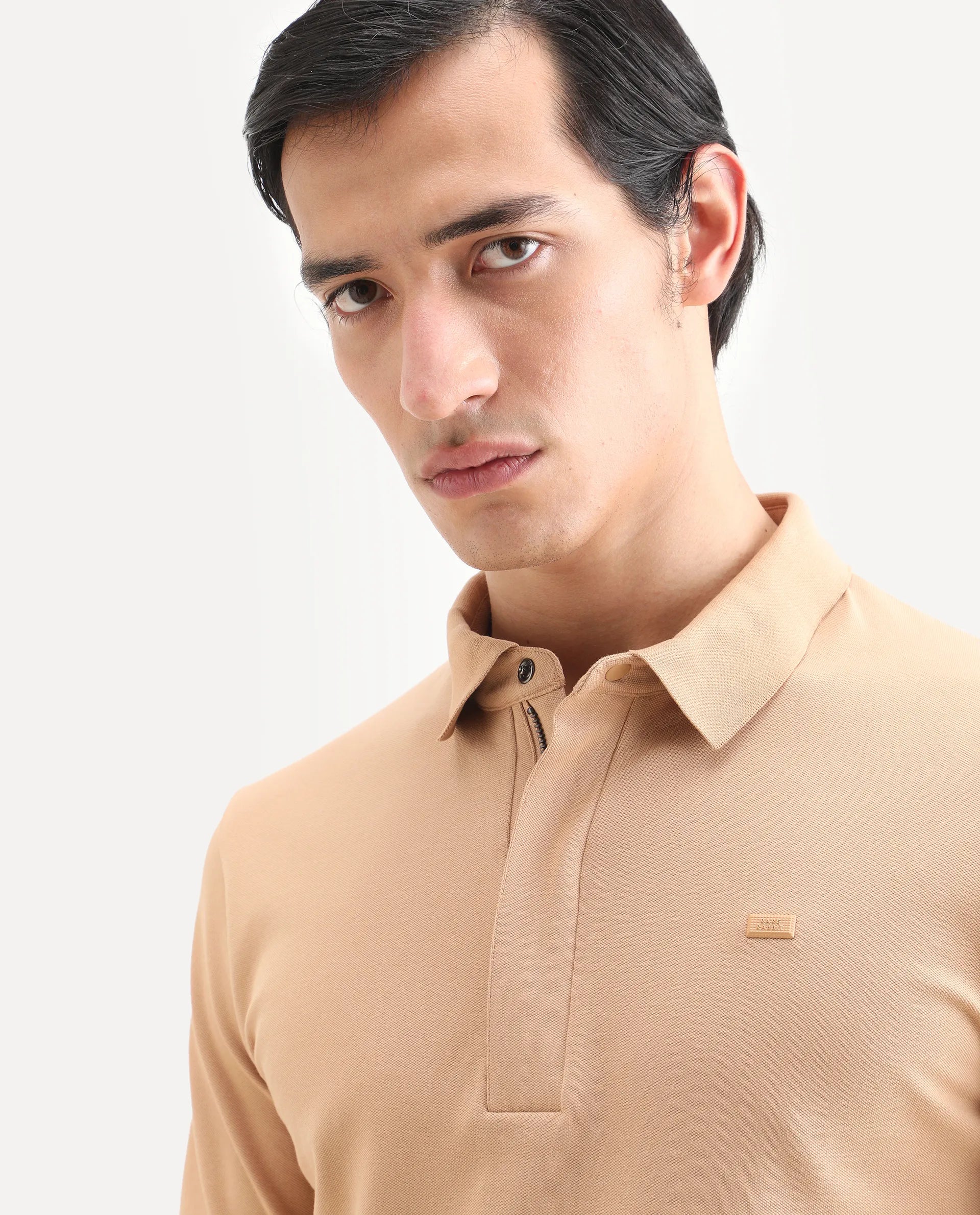 Rare Rabbit Men's Salis-S26 Light Yellow Cotton Blend Fabric Half Sleeve Spread Collar Regular Fit Plain Polo | Rare Rabbit at Broadway