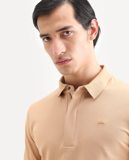 Rare Rabbit Men's Salis-S26 Light Yellow Cotton Blend Fabric Half Sleeve Spread Collar Regular Fit Plain Polo | Rare Rabbit at Broadway