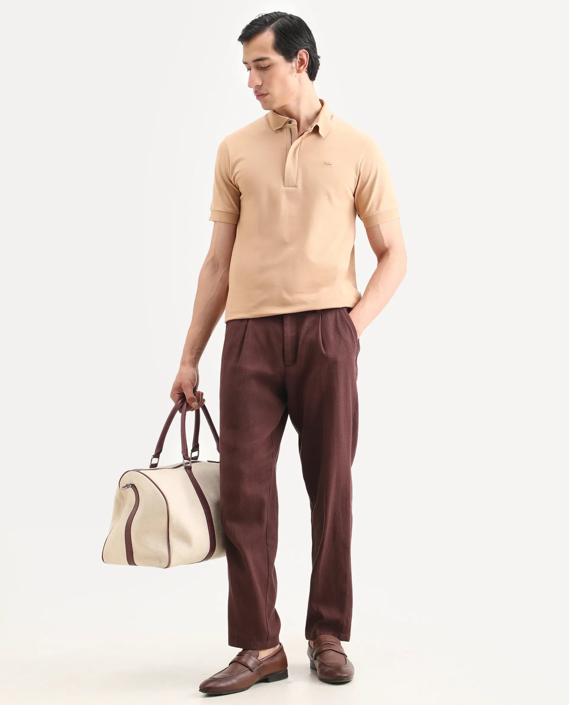 Rare Rabbit Men's Salis-S26 Light Yellow Cotton Blend Fabric Half Sleeve Spread Collar Regular Fit Plain Polo | Rare Rabbit at Broadway