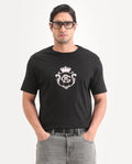 Rare Rabbit Men's Fein Black Cotton Fabric Half Sleeve Crew Neck Regular Fit Graphic Print T-Shirt | Rare Rabbit at Broadway