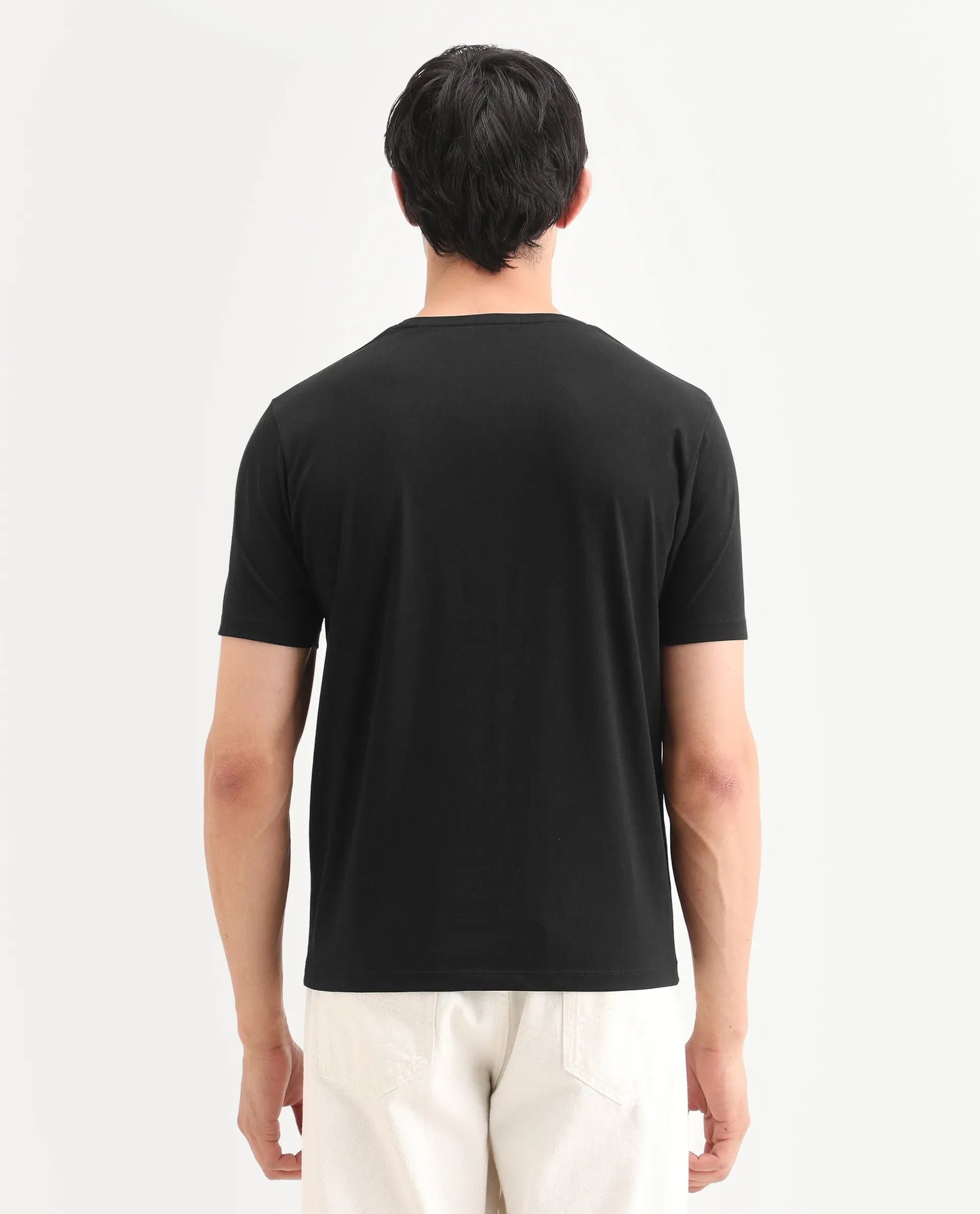 Rare Rabbit Men's Icy Black Cotton Blend Fabric Half Sleeve Crew Neck Regular Fit Graphic Print T-Shirt | Rare Rabbit at Broadway