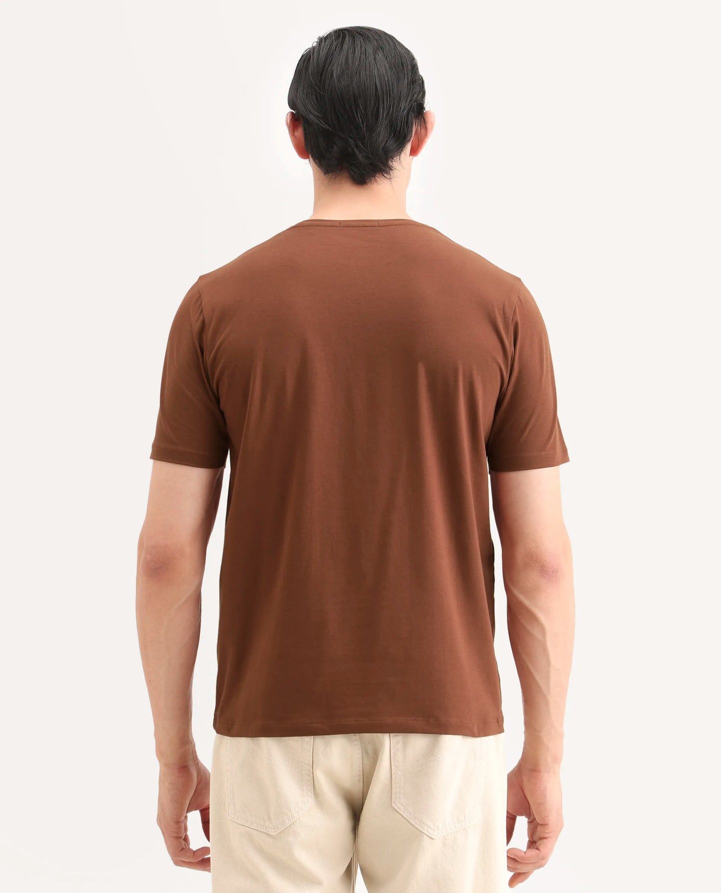 Rare Rabbit Men's Rapo Pastel Rust Cotton Blend Fabric Half Sleeve Crew Neck Regular Fit Graphic Print T-Shirt | Rare Rabbit at Broadway