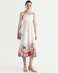 Rareism Women's Agate Off White Cotton Sleeveless Fit And Flare Printed Dress