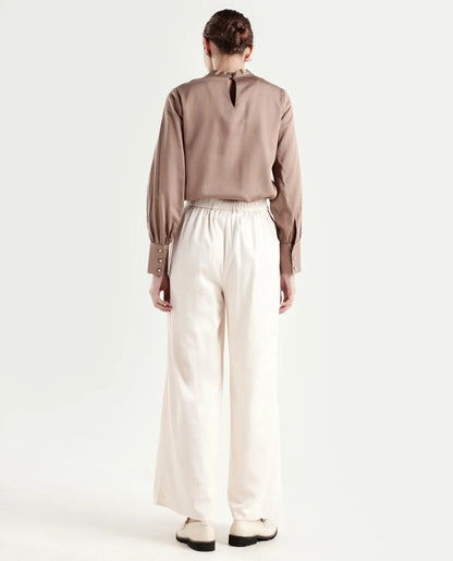 Rareism Women's Anina-B Beige Cotton Blend Flared Plain Trouser