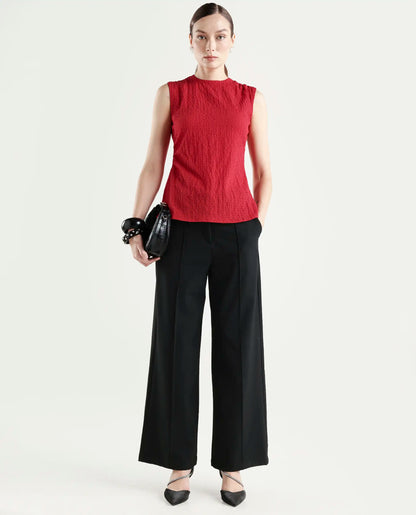 Rareism Women's Arrix Red Polyester Sleeveless Regular Fit Plain Top