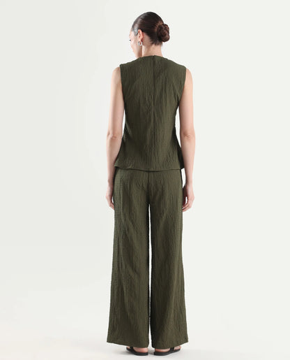 Rareism Women's Arrix-B Olive Polyester Wide Plain Trouser
