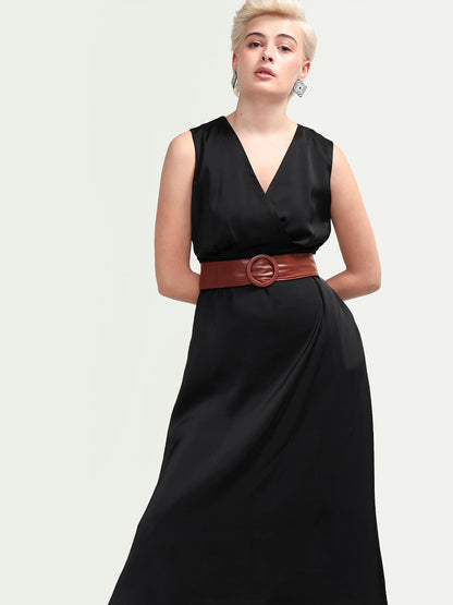 Rareism Women's Calen Black Polyester Sleeveless A-Line Plain Dress