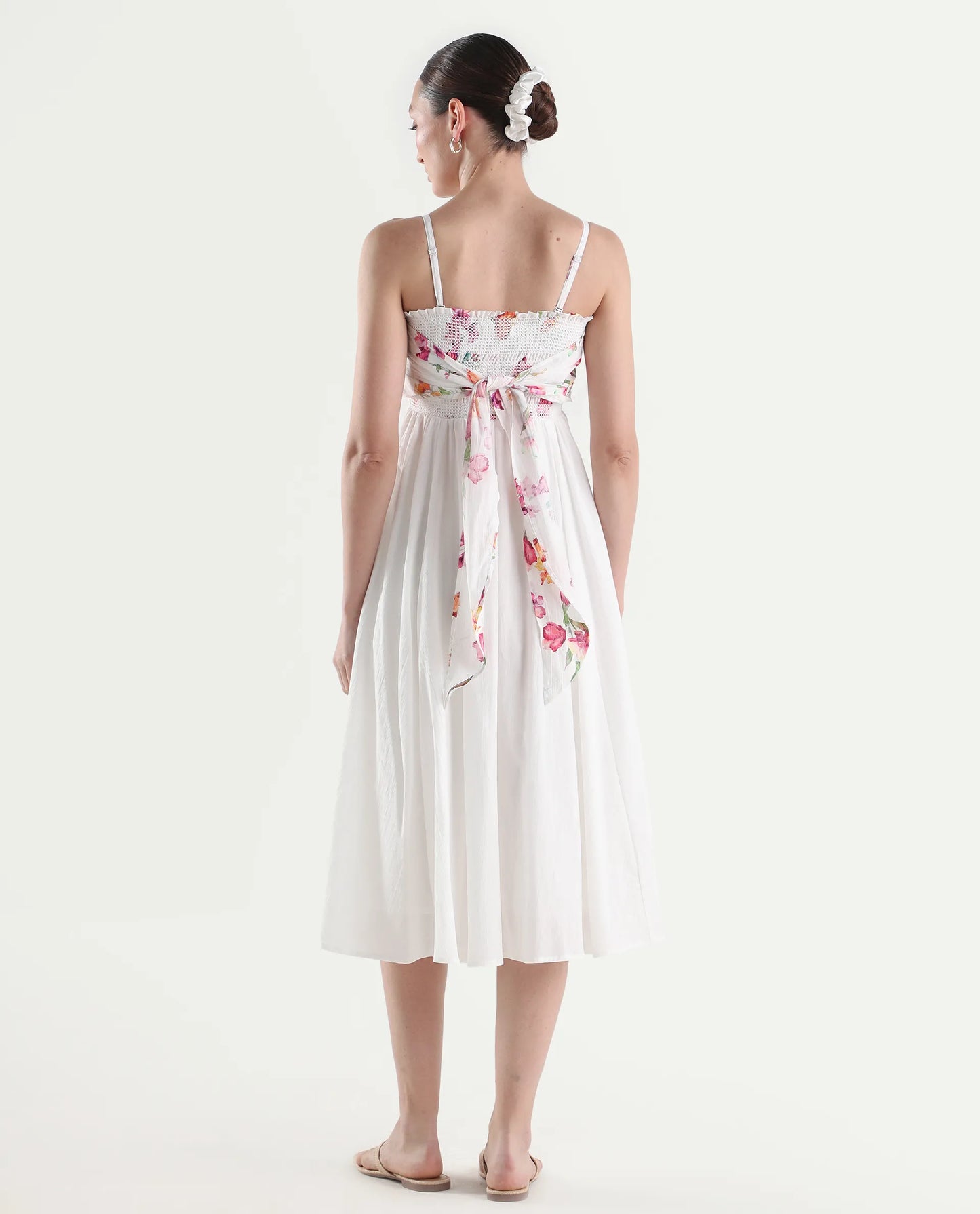 Rareism Women's Ceana Off White Cotton Sleeveless Fit And Flare Floral Print Dress
