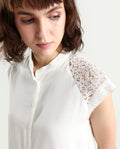 Rareism Women's Cida Off White Viscose Blend Half Sleeve Regular Fit Plain Top
