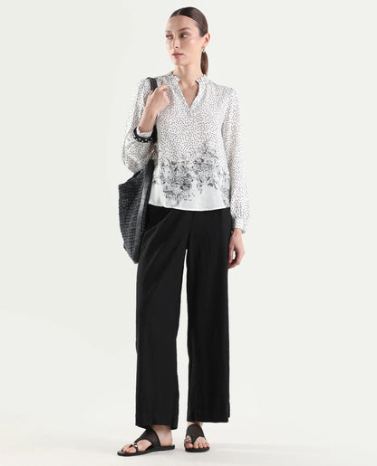 Rareism Women's Coco Off White Viscose Blend Full Sleeve Relaxed Fit Floral Print Top