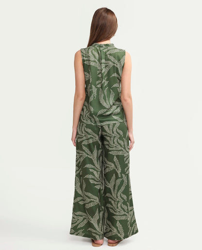 Rareism Women's Vadir-B Olive Polyester Wide Abstract Print Trouser