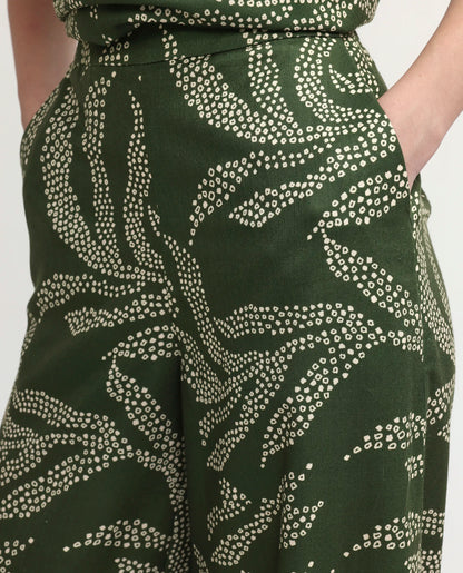 Rareism Women's Vadir-B Olive Polyester Wide Abstract Print Trouser
