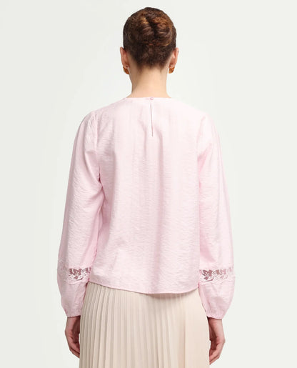 Rareism Women's Vaeli Light Pink Viscose Blend Full Sleeve Crew Neck Relaxed Top