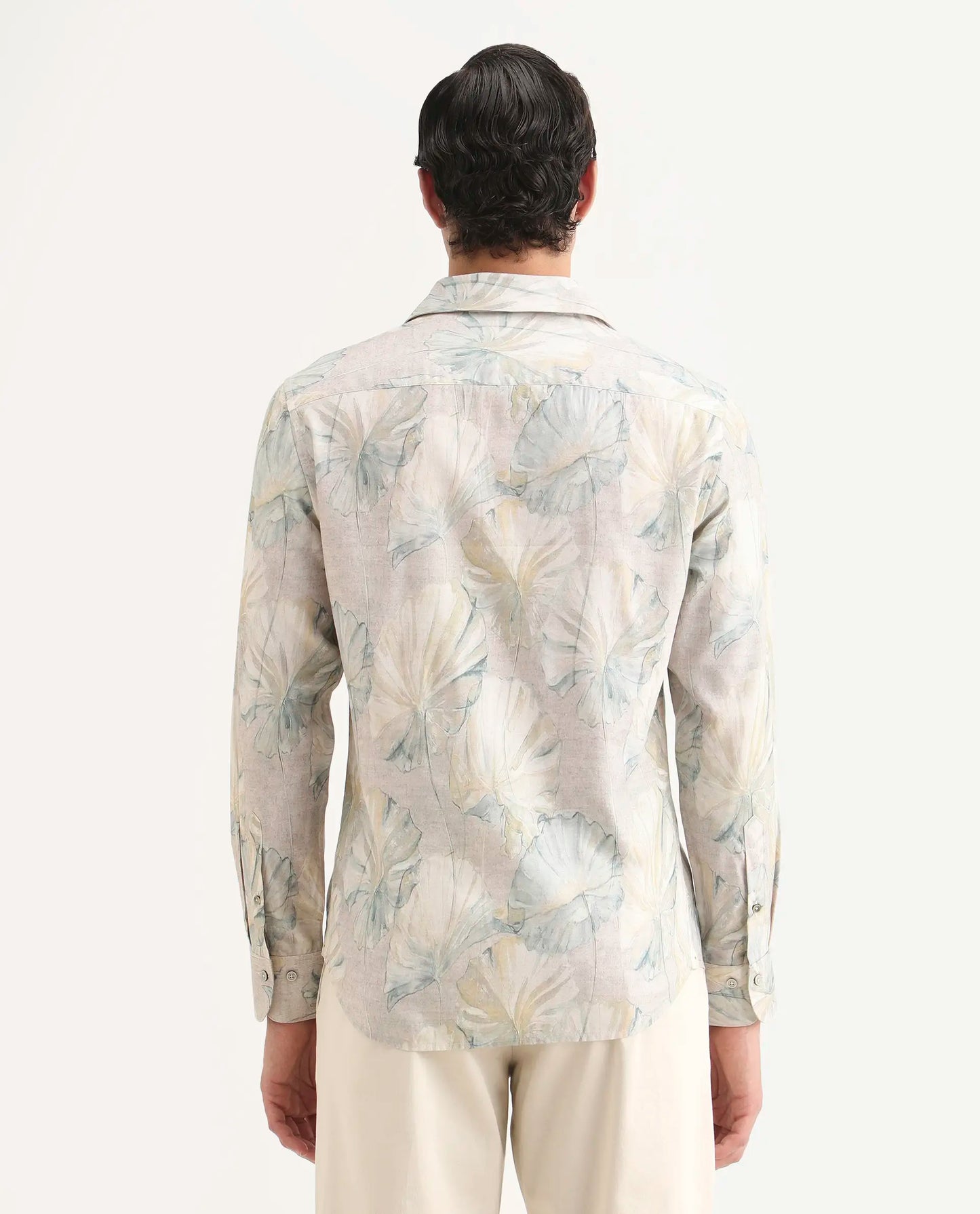 Rare Rabbit Men's Arvo Dusky Beige Cotton Blend Fabric Full Sleeve Spread Collar Regular Fit Floral Print Shirt | Rare Rabbit at Broadway