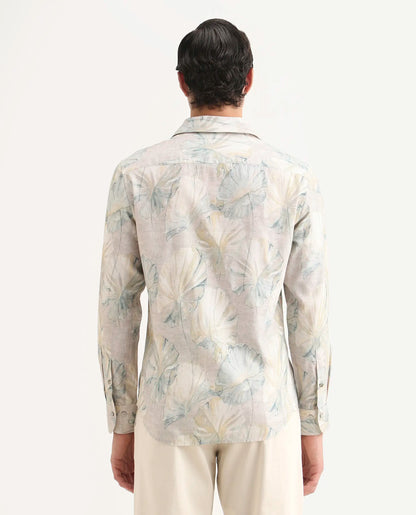 Rare Rabbit Men's Arvo Dusky Beige Cotton Blend Fabric Full Sleeve Spread Collar Regular Fit Floral Print Shirt | Rare Rabbit at Broadway