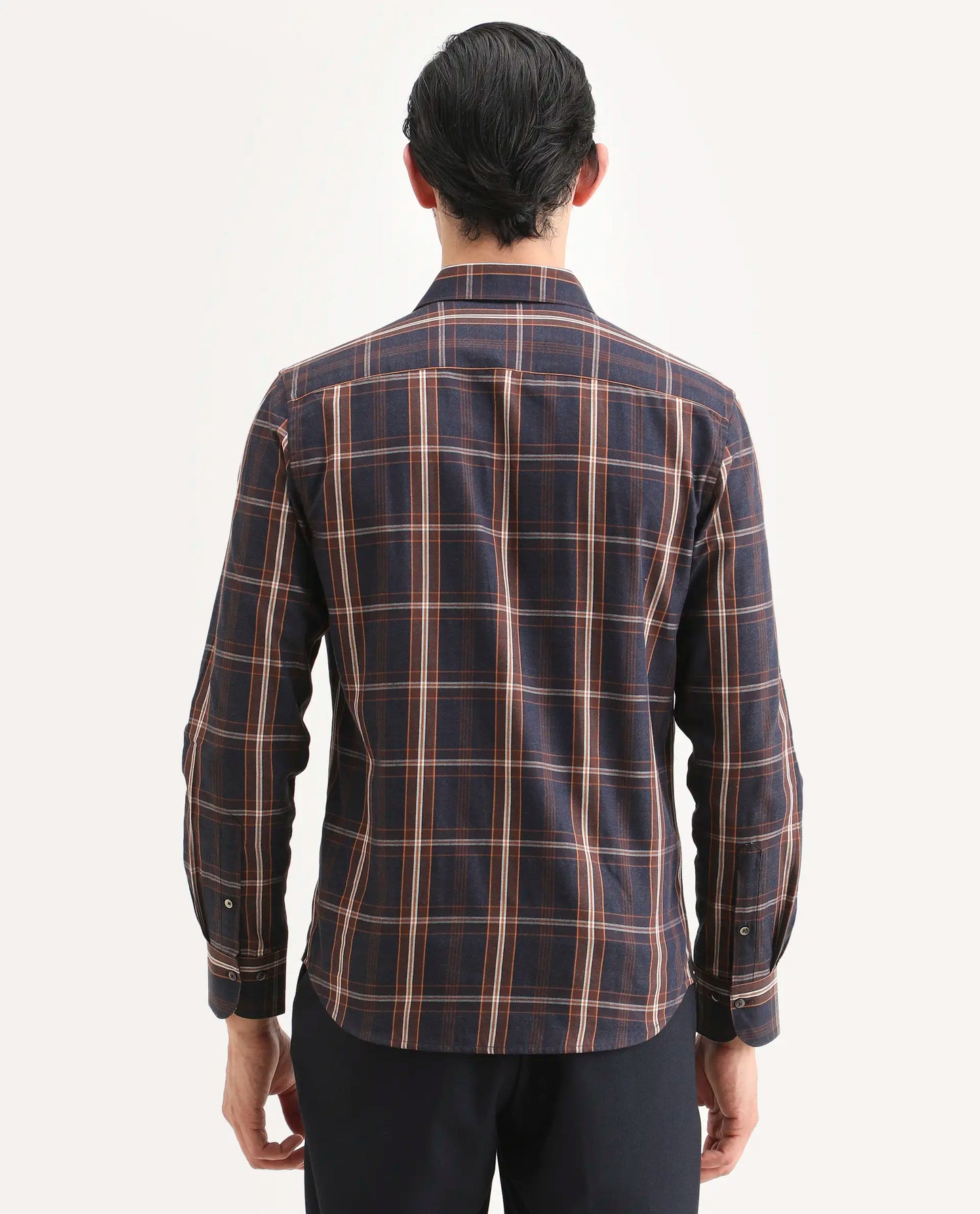 Rare Rabbit Men's Dor-S26 Navy Cotton Fabric Full Sleeve Spread Collar Regular Fit Checked Shirt | Rare Rabbit at Broadway