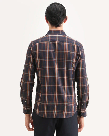 Rare Rabbit Men's Dor-S26 Navy Cotton Fabric Full Sleeve Spread Collar Regular Fit Checked Shirt | Rare Rabbit at Broadway