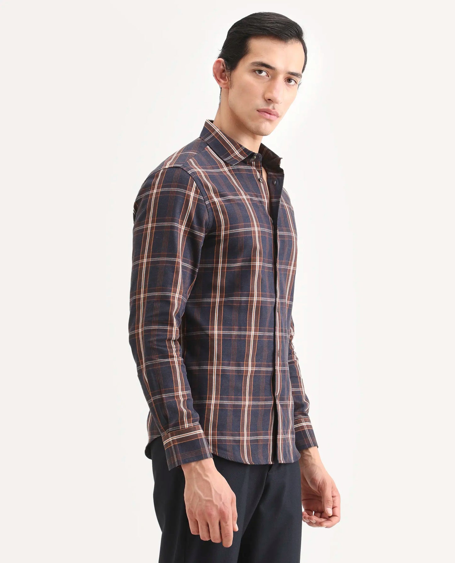Rare Rabbit Men's Dor-S26 Navy Cotton Fabric Full Sleeve Spread Collar Regular Fit Checked Shirt | Rare Rabbit at Broadway