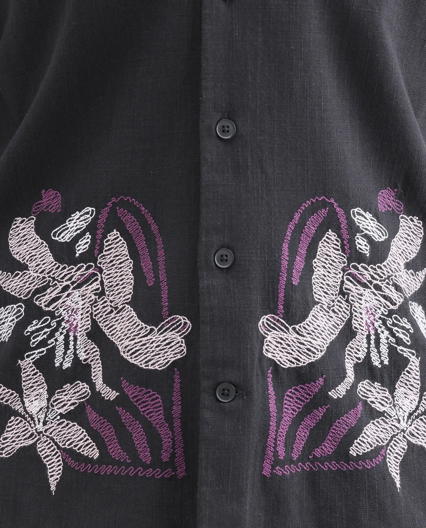 Rare Rabbit Men's Dran Black Cotton Blend Fabric Half Sleeve Spread Collar Regular Fit Embroidered Shirt | Rare Rabbit at Broadway