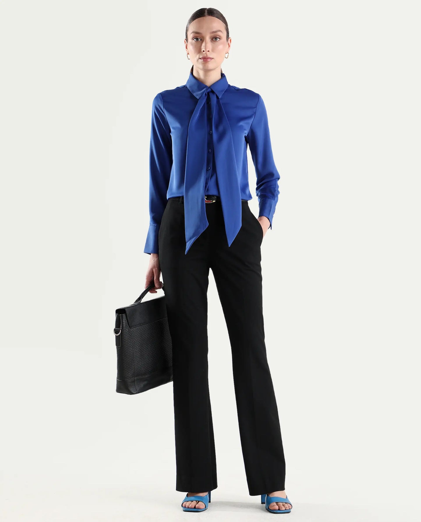 Rareism Women's Frare Black Viscose Fabric Bootcut Plain Trouser