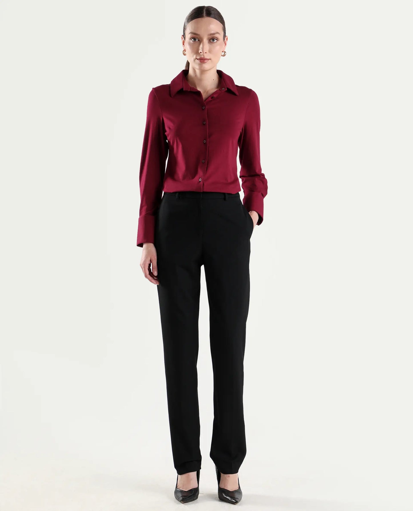 Rareism Women's Paper Black Viscose Blend Tapered Plain Trouser