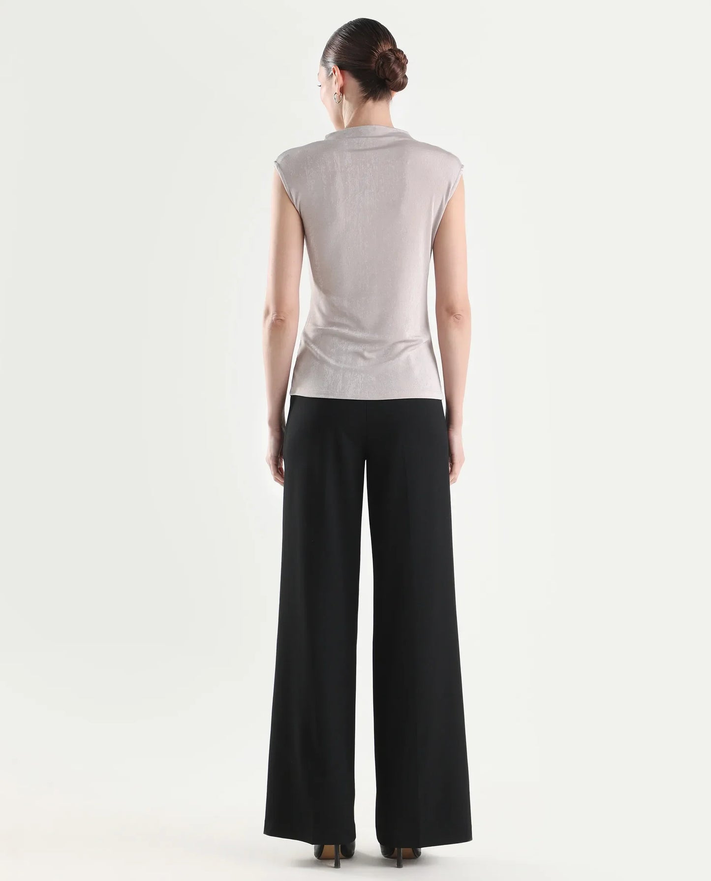 Rareism Women's Widy Black Viscose Wide Plain Trouser