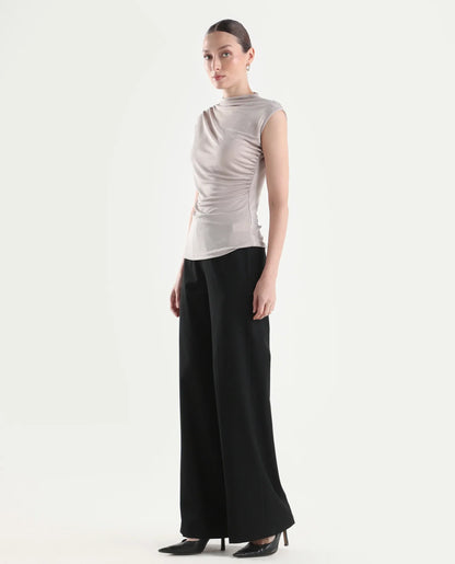 Rareism Women's Widy Black Viscose Wide Plain Trouser