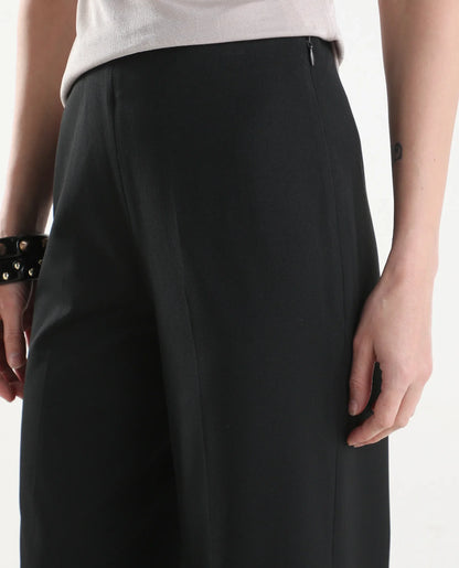 Rareism Women's Widy Black Viscose Wide Plain Trouser