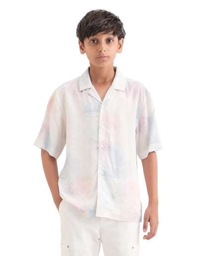 Rare Ones Kids Adrin-S Off White Viscose Button Closure Boxy Fit Shirt