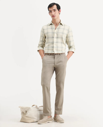 Rare Rabbit Men's Eamon-S26 Light Yellow Linen Blend Full Sleeve Spread Collar Regular Fit Checked Shirt | Rare Rabbit at Broadway