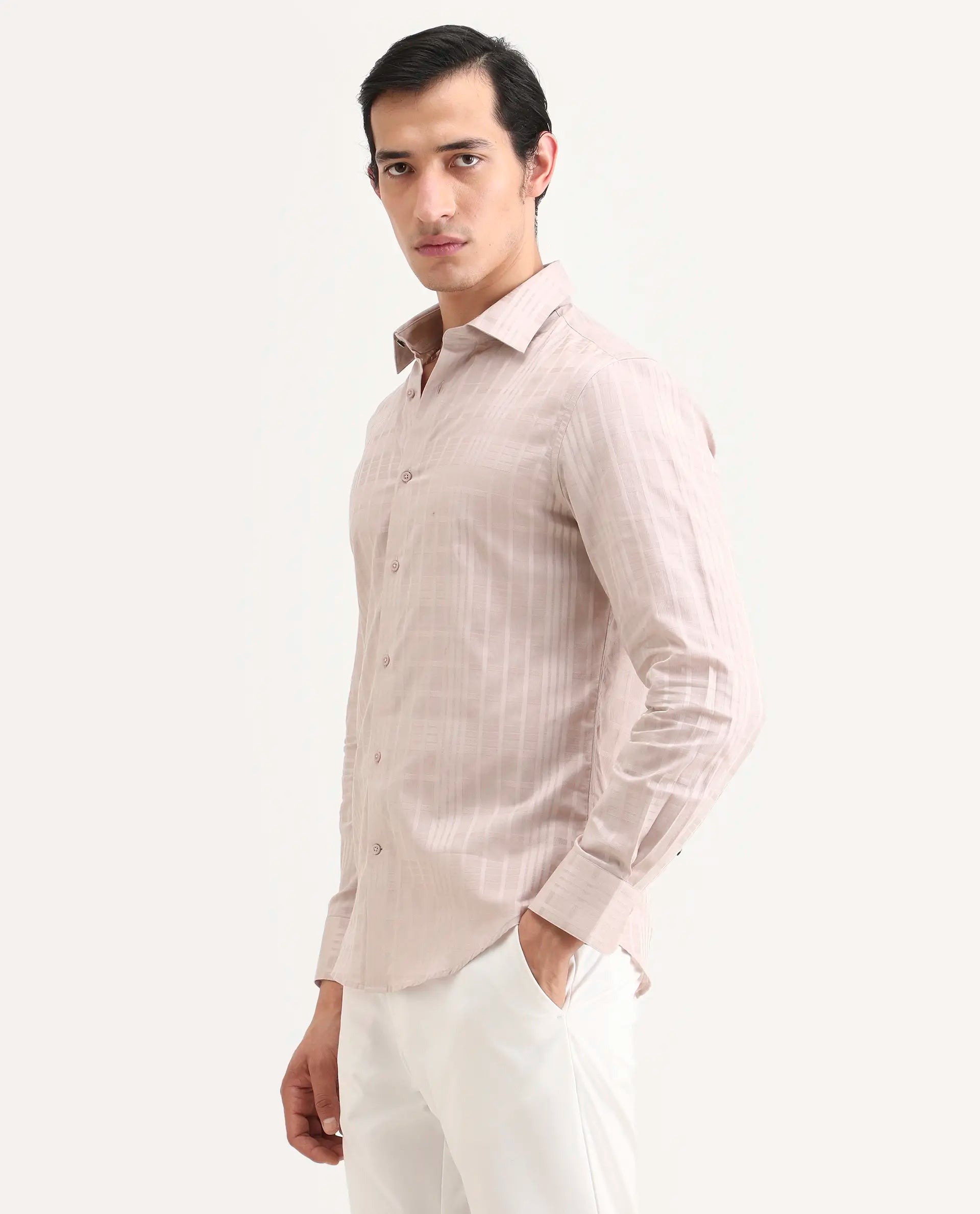 Rare Rabbit Men's Ford Dusky Pink Cotton Fabric Full Sleeve Spread Collar Regular Fit Checked Shirt | Rare Rabbit at Broadway