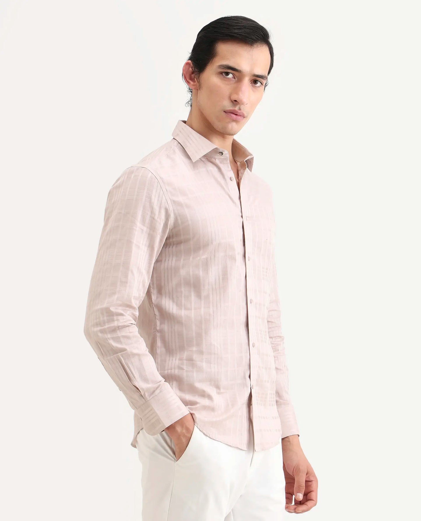 Rare Rabbit Men's Ford Dusky Pink Cotton Fabric Full Sleeve Spread Collar Regular Fit Checked Shirt | Rare Rabbit at Broadway