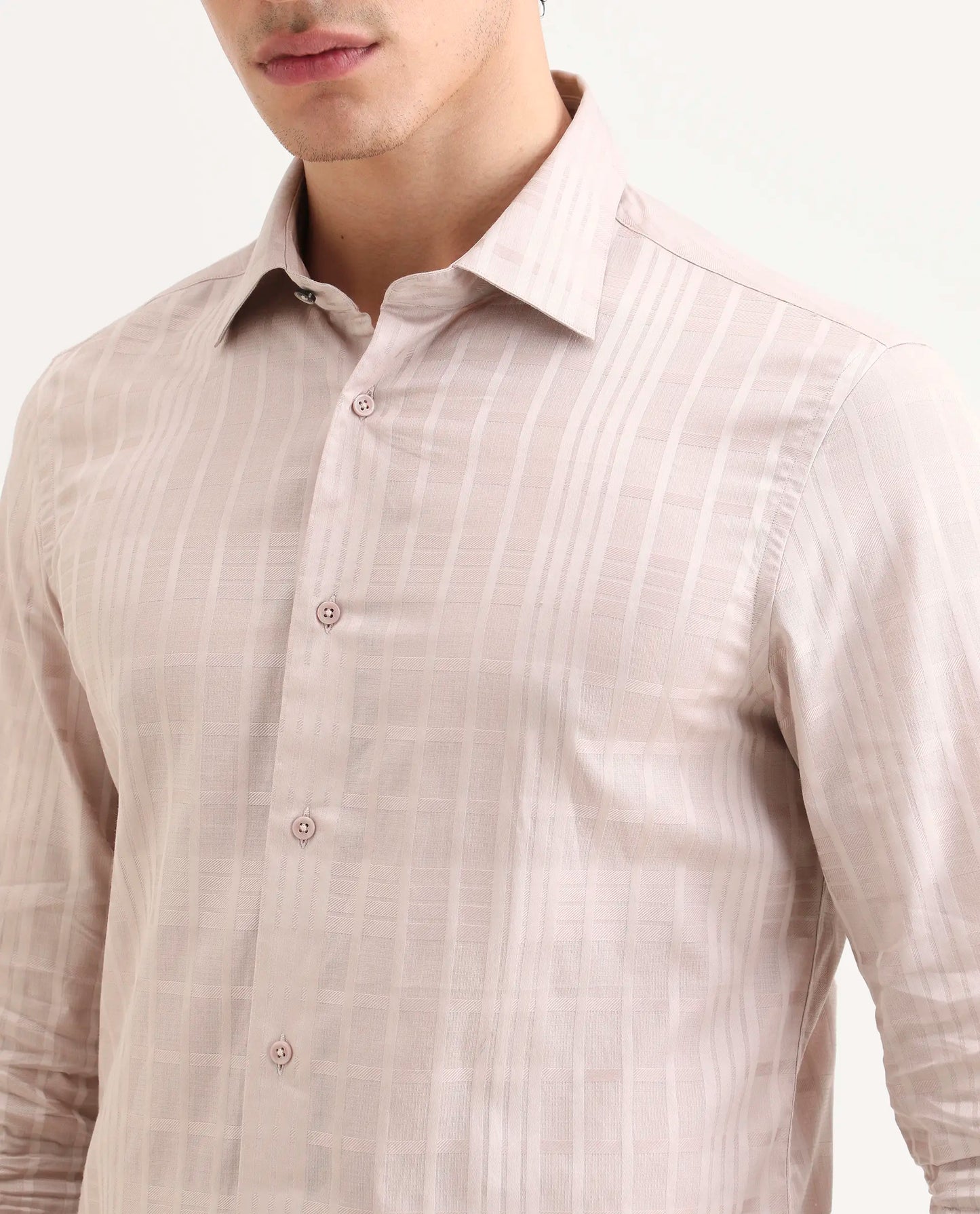 Rare Rabbit Men's Ford Dusky Pink Cotton Fabric Full Sleeve Spread Collar Regular Fit Checked Shirt | Rare Rabbit at Broadway