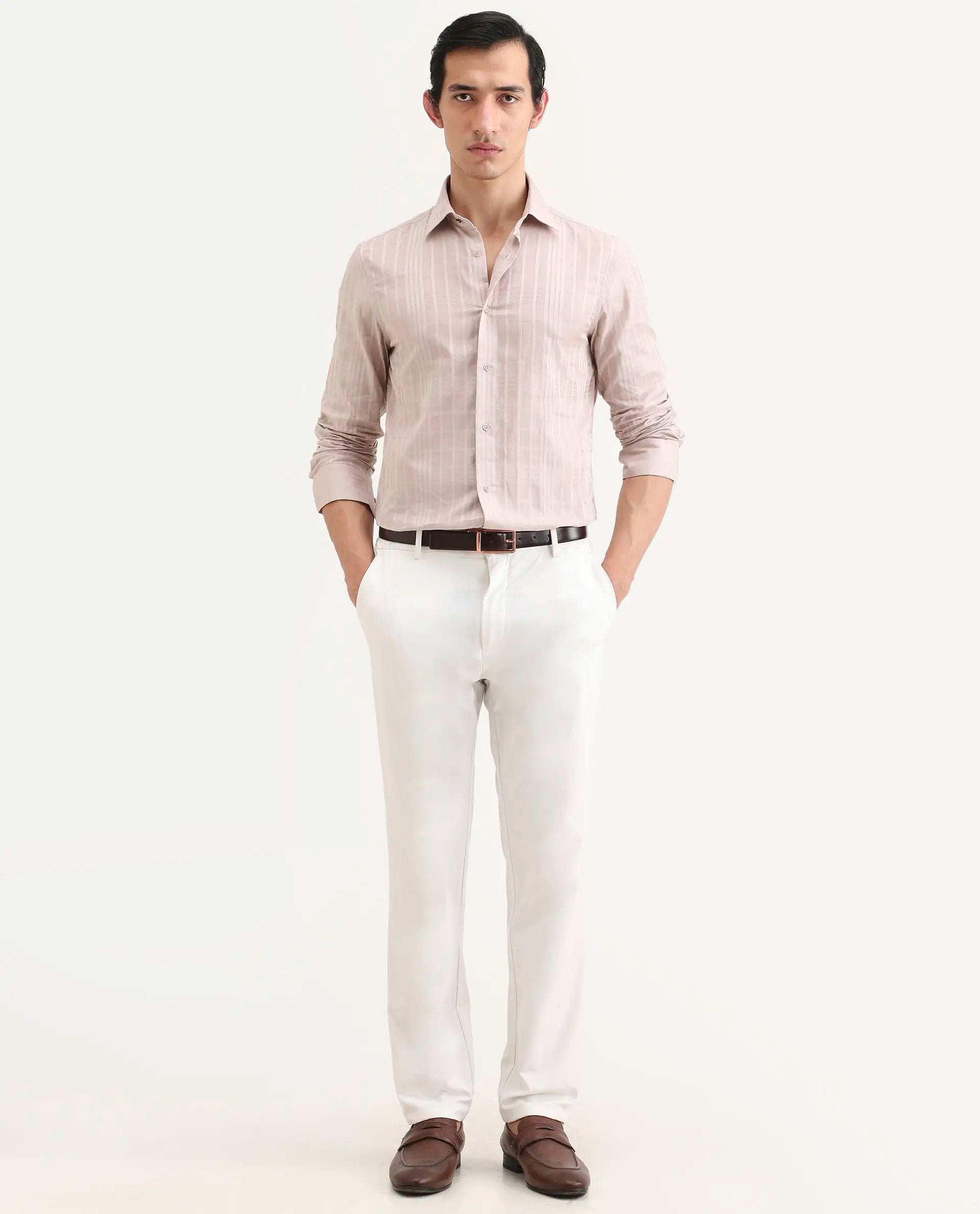 Rare Rabbit Men's Ford Dusky Pink Cotton Fabric Full Sleeve Spread Collar Regular Fit Checked Shirt | Rare Rabbit at Broadway