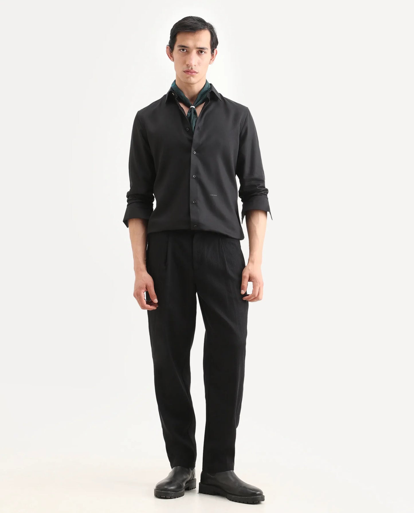 Rare Rabbit Men's Dream Black Tencel Fabric Full Sleeve Spread Collar Morris Regular Fit Plain Shirt | Rare Rabbit at Broadway
