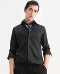 Rare Rabbit Men's Dream Black Tencel Fabric Full Sleeve Spread Collar Morris Regular Fit Plain Shirt | Rare Rabbit at Broadway